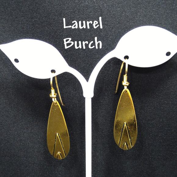 Vintage Laurel Burch Geometric Design Earrings, Gold Plated, 1980s Jewelry - Picture 1 of 10